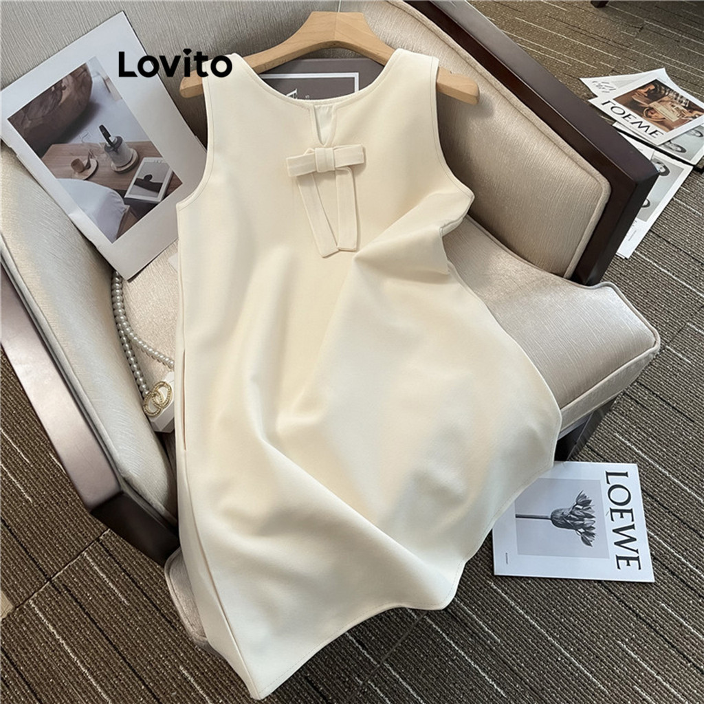 Lovito Casual Vestido Feminino Liso com Laço LNA34121 (Damasco)