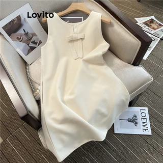Lovito Casual Vestido Feminino Liso com Laço LNA34121 (Damasco)