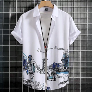 Camisas Masculinas Simples 3d Patchwork Impressão De Roupas De Alta Qualidade Havaianas De Manga Curta Para Festas De Praia