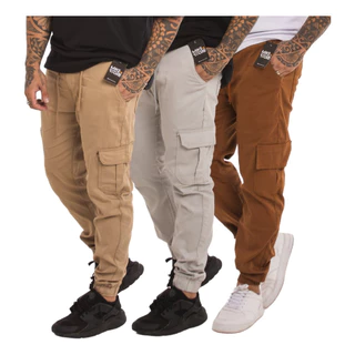 Kit 3 Calças Cargo Jogger Jeans Masculina Punho Elástico