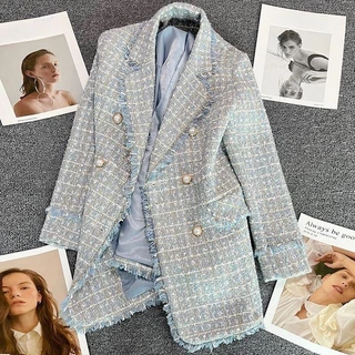 S-4XL Casaco Blazer Feminino Tweed Duplo Peito Espesso E Fino Mola Solta Outono Moda Casual Elegante Escritório Formal Fato De Trabalho Mais Tamanho Azul em Promoção na Shopee S-4XL Casaco Blazer Feminino Tweed Duplo Peito Espesso E Fino Mola Solta Outono Moda Casual Elegante Escritório Formal Fato De Trabalho Mais Tamanho Azul