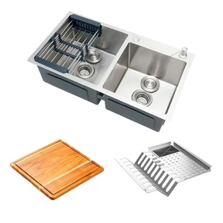 Cuba para Cozinha Gourmet com Escorredor e Tábua de Corte Awá Aço Inox 304 Pingoo - Prata em Oferta na Shopee