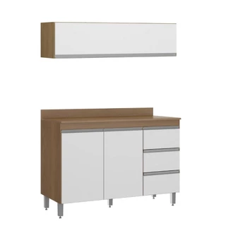 Balcão Tampo para Cozinha com Armário Aéreo Basculante 120cm Branco