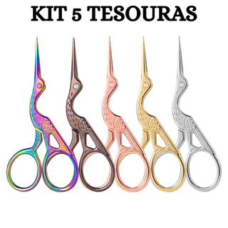 Kit 5 Tesouras Pássaro Bordar Crochê/Design Sobrancelhas Tesourinha Garça