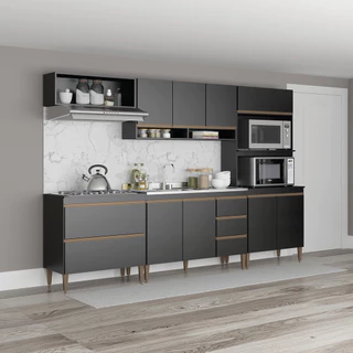 Cozinha Modulada Completa 280 Cm Sabrina 5 Peças Preto MENU