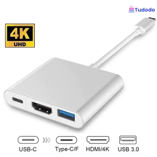 Adaptador 3 Em 1 Tipo C Hub HDMI 4K USB 3.0 Com Cabo De Dados Carregador De Alumínio De 12 W Para Telefone E Laptop