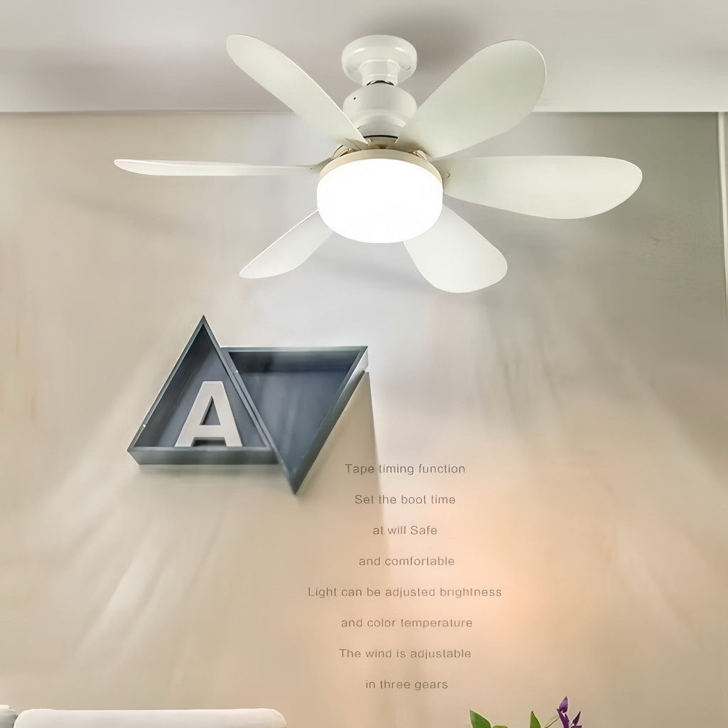 Ventilador De Teto Wind Light Silent Controle Remoto Lâmpada Led Silenciosa 6 Folhas ALEX