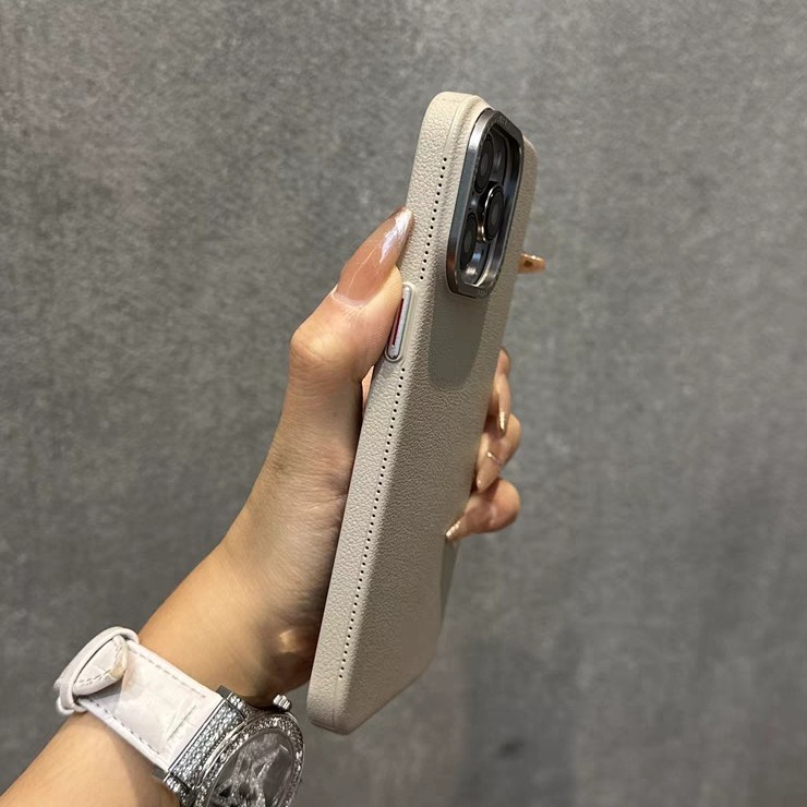 Capa De Couro/Lente De metal/Cinza Claro/Compatível Com iPhone 16 15 14 13 12 pro max