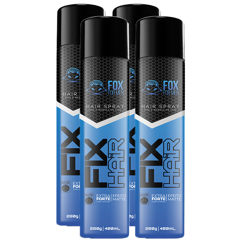 Fixador hair spray 400ml - FOX FOR MEN - 04 unidades - laque extra ...