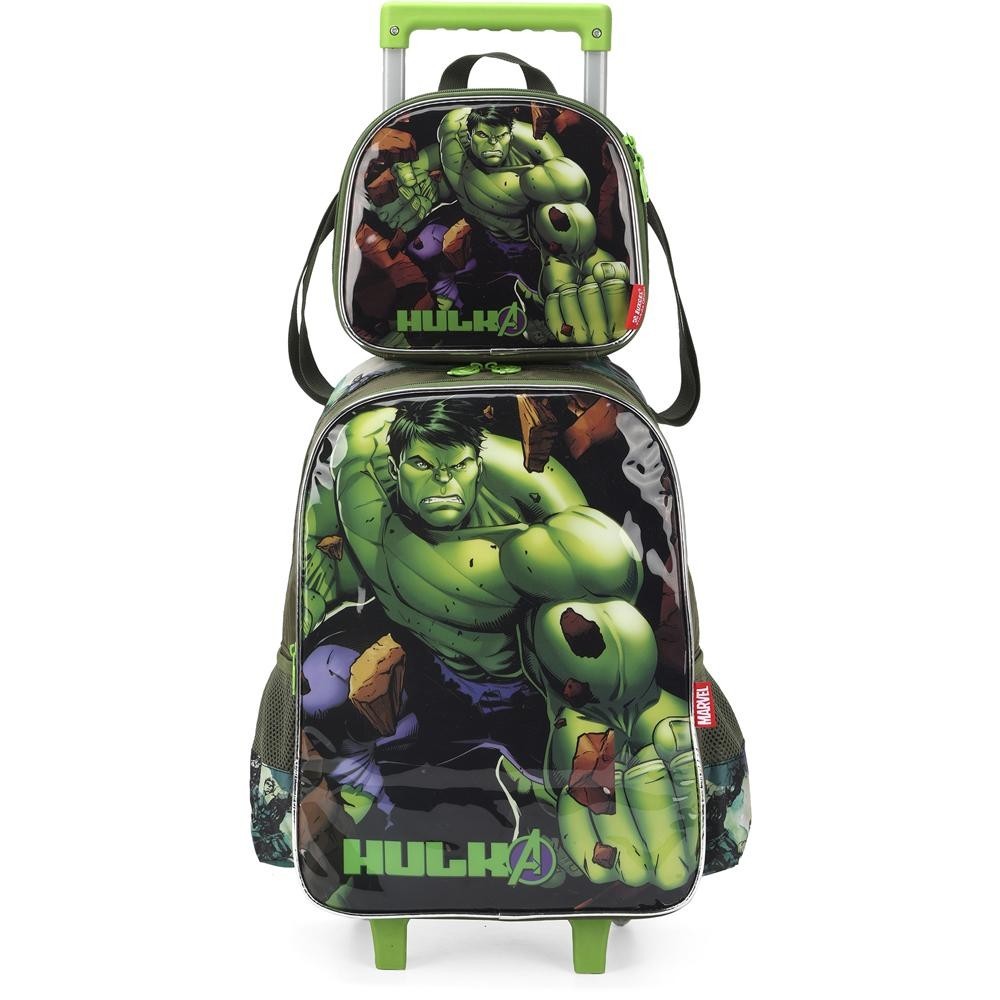 Kit Mochila de Rodinhas Lancheira Luxcel Avengers Verde | Shopee Brasil