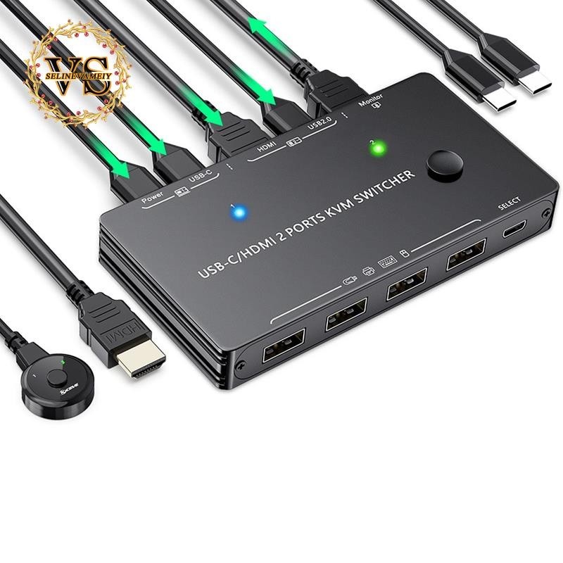 Kceve USB-C/) KVM 4K Switch Black ABS Suporta Carregamento PD 2 Computadores Compartilhar Teclado , Mouse , Impressora E Monitor