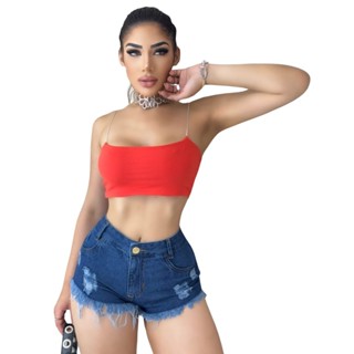 Short Jeans Feminino Azul Escuro Curto Barra Desfiada
