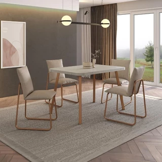 Conjunto Sala de Jantar 4 Cadeiras Monte Carlo Carraro Petra Rose