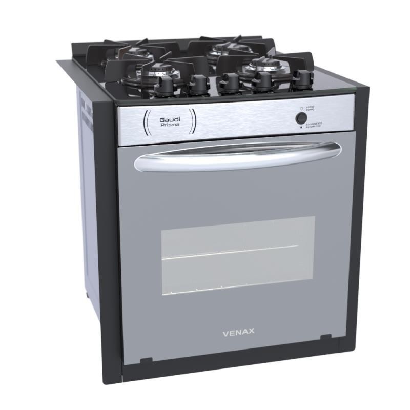 Fogao de embutir 4 Bocas Venax Gaudi Prisma Vitreo el Inox Gas Glp 