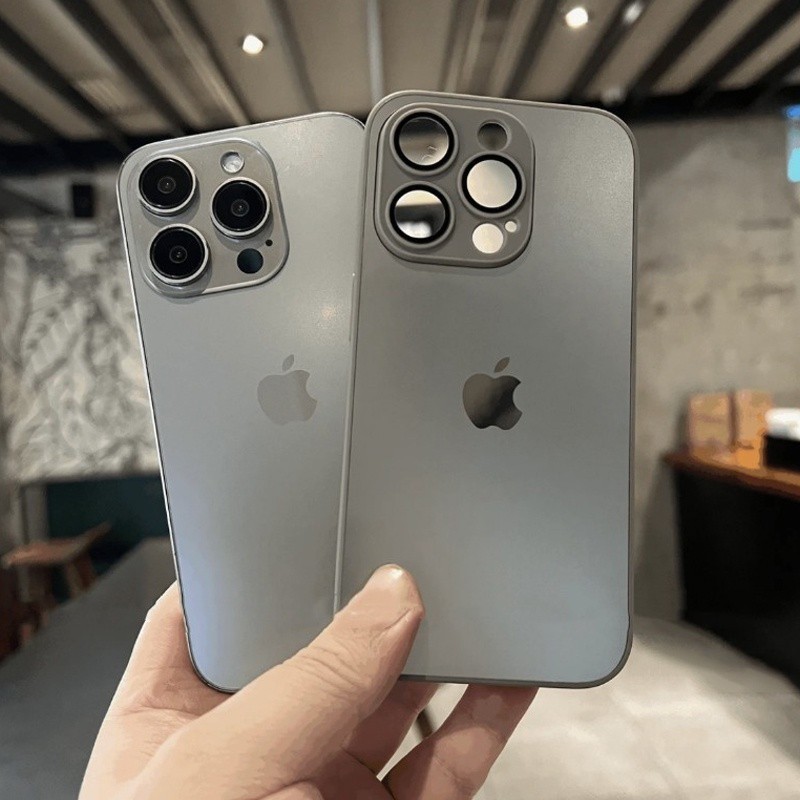 Novo Titanium Primário Cor AG Borda Reta Vidro Fosco Temperado Para Iphone 15 14 13 12 11 Pro Max Nano Mate Proteção Dura Tampa Traseira
