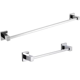 Kit Porta Toalha de Rosto + Toalheiro Banho Inox - Berlim Cromado Luxo Quadrado Minimalista Hotel