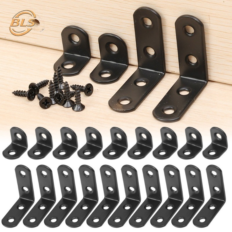 Suporte De Aço Inoxidável Multiuso Preto Em L Com Fixação De Cantos De Ângulo Reto Ferragens Para Móveis Domésticos