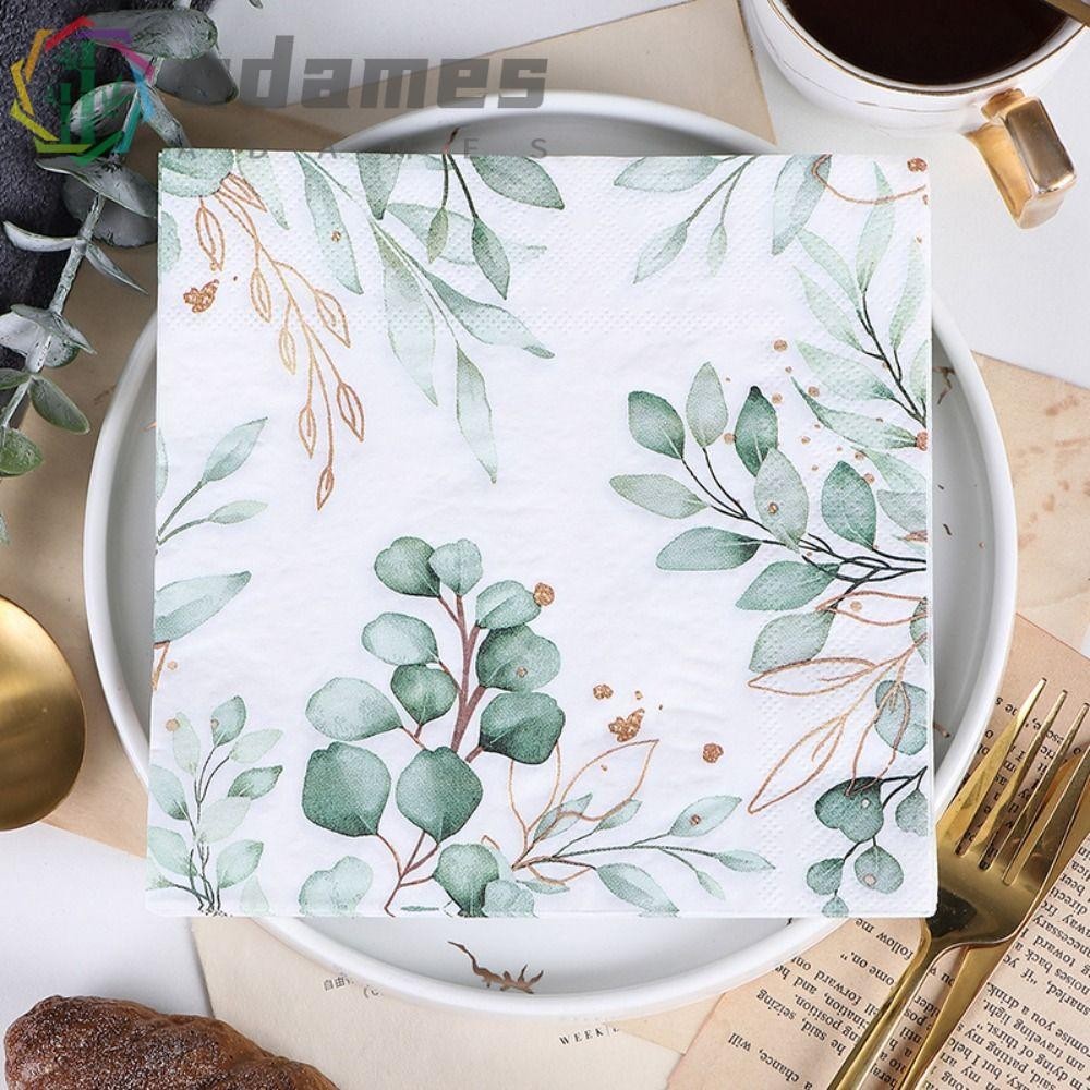 ADAMES 20pcs Guardanapos Estilo Planta , Papel De Folha De Eucalipto Macio , Toalha De Arranjo Colorido 33cm Impresso Banquete Familiar