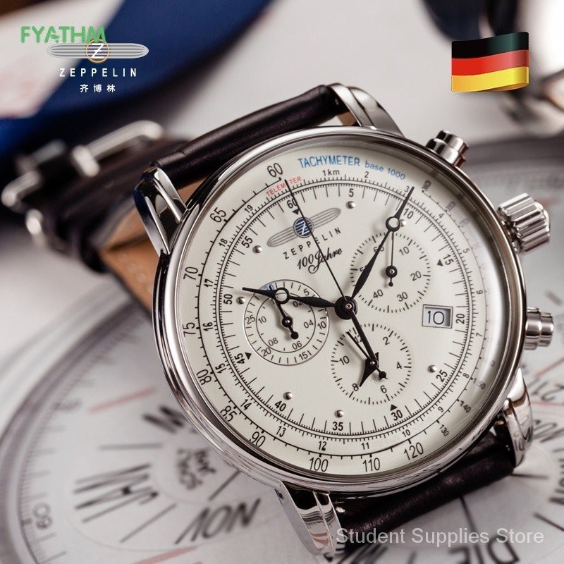 FYATHM Zeppelin Men's Casual Luxo Couro Quartz Watch Negócios Esportes Cronógrafo Relógio À Prova D 'Água