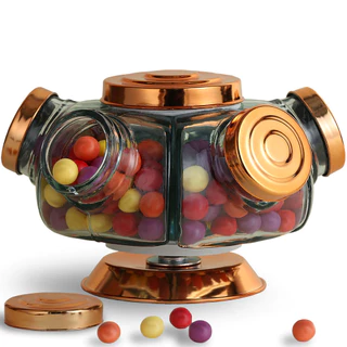 Mini Baleiro de Vidro Porta Doce Bomboniere Giratório Antigo Cor:Tampa Cobre