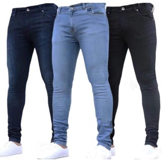 Calça Jeans Skinny Preta Masculina Lisa Original Lycra Elastano Premium