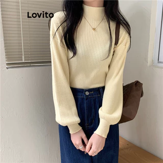 Lovito Casual Suéter Feminino Liso Básico L70AD119 (Damasco/Rosa/Preto)