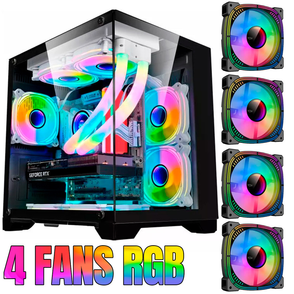Gabinete Gamer GB1790 Hayom 4 fans RGB Micro-Atx Vidro temp