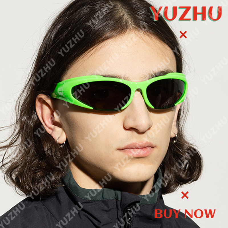 YUZHU) Y2K Óculos De Sol Verdes Fluorescentes Futuristas Western