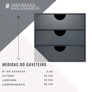 Gaveteiro Organizador Com 3 Gavetas Em Madeira Mdf Multiuso A4 Color
