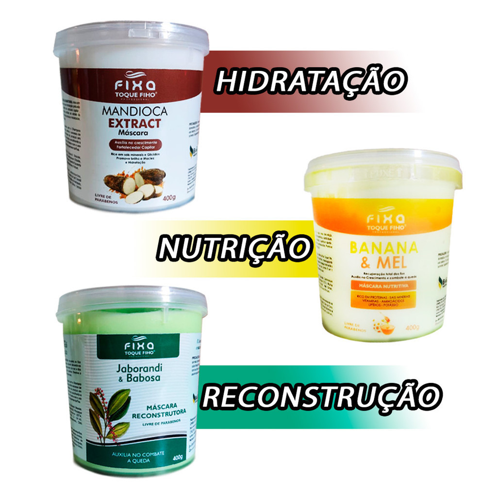 Kit Cronograma Capilar HNR Mandioca Banana e mel e Jaborandi com Aloe ...