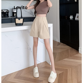 Lovito Shorts Casuais Com Bolso Liso E Zíper Para Mulheres LNE31234 (Damasco/Preto)