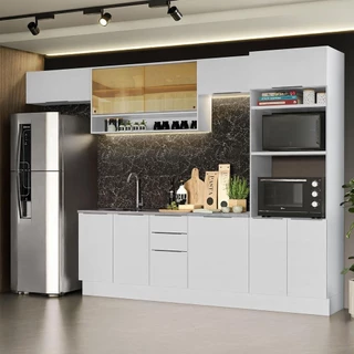 Armário de Cozinha Completa 330cm Branco Stella Madesa 06 em Oferta na Shopee