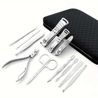 Kit De Pedicure e Manicure Com Estojo Portátil Cortador Unha Alicates Desencravador Com 12 Itens