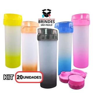 KIT 20 GARRAFAS ECO WORLD JATEADO DEGRADE COM TAMPA PARA ESTAMPAR ADESIVAR
