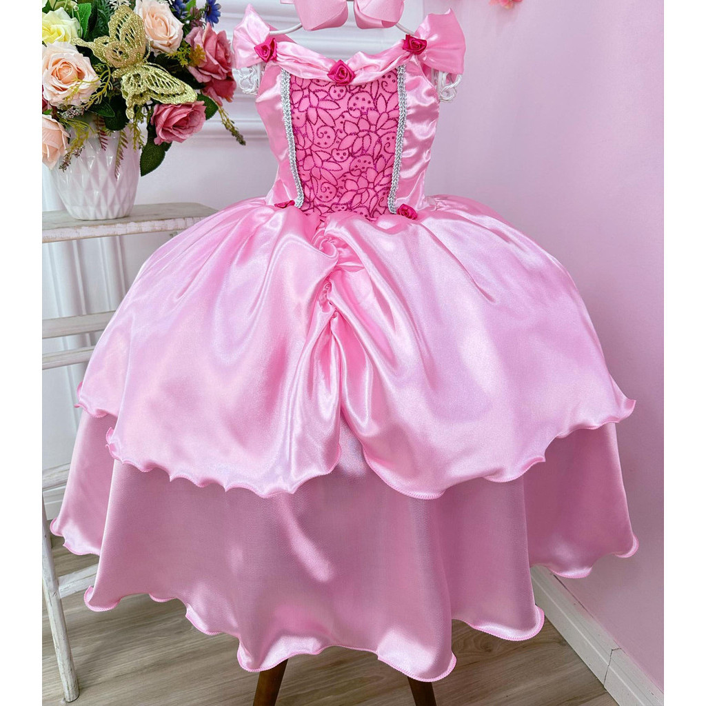 Vestido Infantil Das Princesas Disney Fantasia rosa | Shopee Brasil