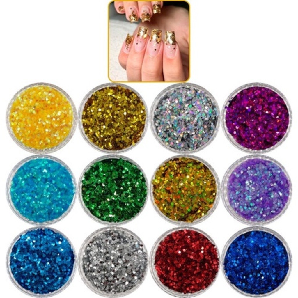 Kit 12 Glitter Decoração Encapsulado de Unhas Gel Acrigel Fibra(lolibiju)