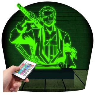 Luminária Led 3D Roronoa Zoro One Piece | Presente Criativo Decoração