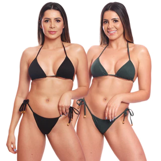 Kit 2 Biquinis Cortininha de Amarrar Mulher Moda Praia Marquinha Canelado