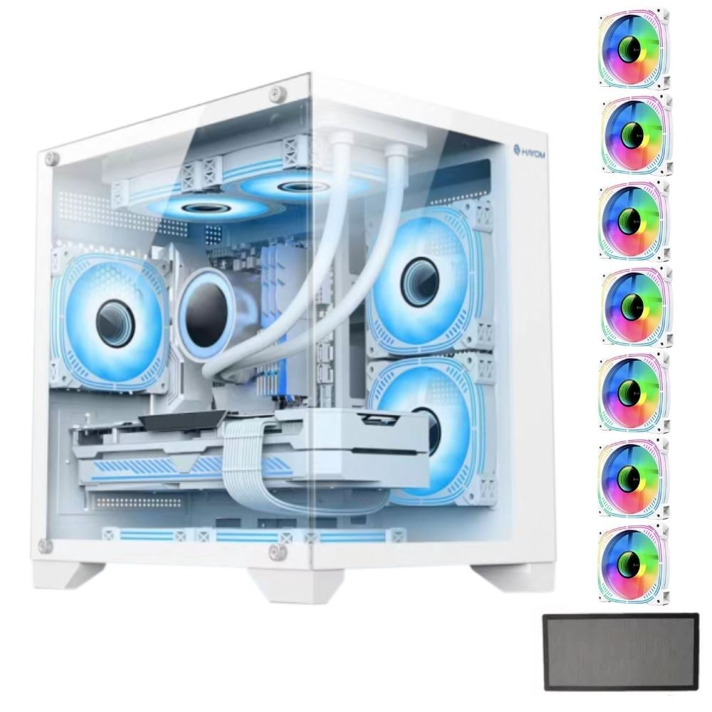 Gabinete Gamer Branco Com 7 Fans Rgb Inclusas Micro Mini Atx Water cooler Tampa de Vidro