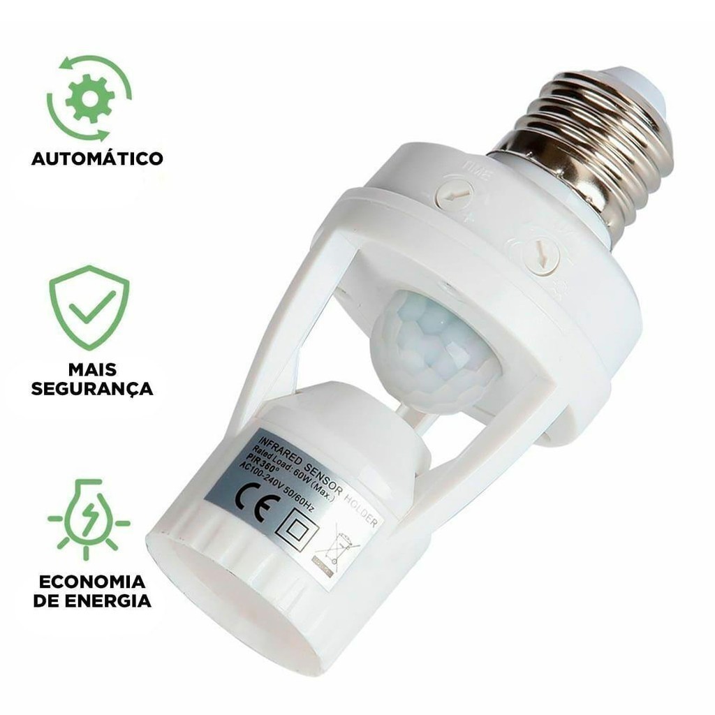 Sensor De Presença Com Fotocélula Para Lâmpada Soquete E27 Bivolt