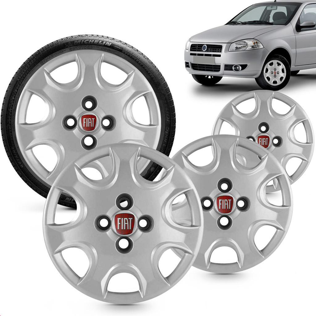 Kit 4 Calotas Palio 2008 2009 2010 2011 Aro 14 Prata Cubo Baixo Grid ...