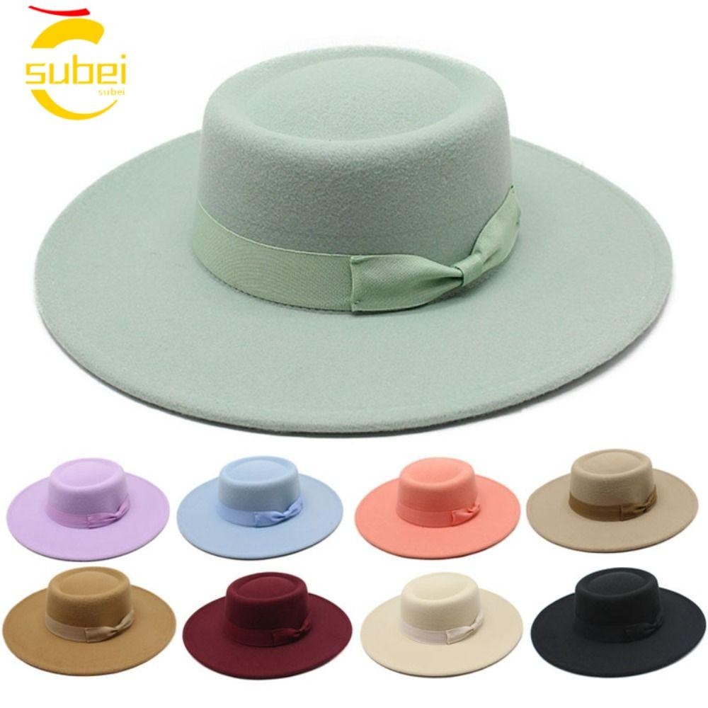 SUBEI Mulher Chapéu Bowler Moda Elegante Retro Fedora Brim Largo