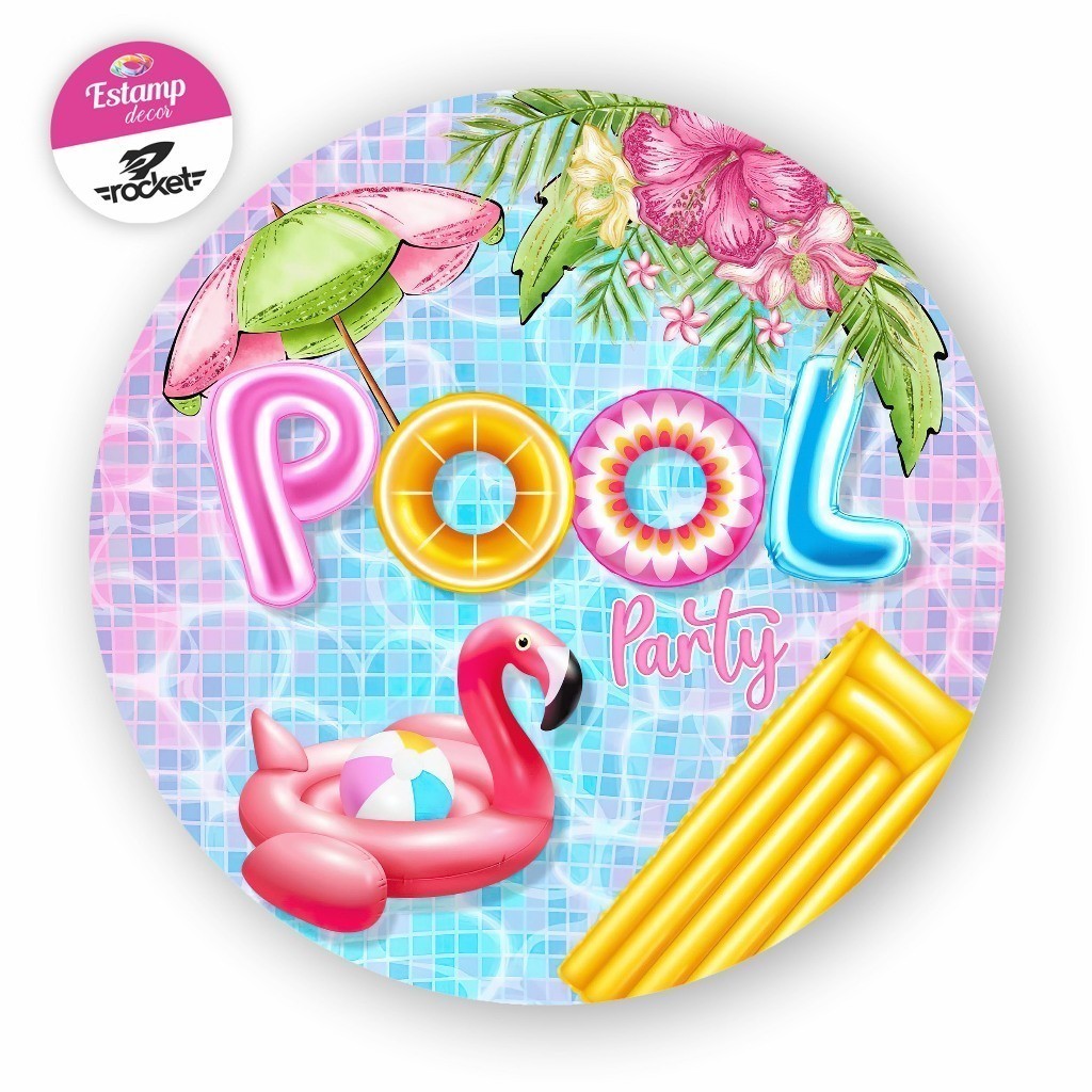 Painel 50X50 POOL PARTY ROSA Redondo C/ elástico!!! | Shopee Brasil