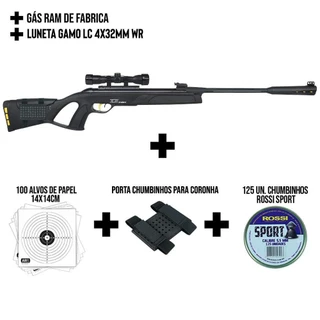 CARABINA DE PRESSÃO GAMO ELITE PREMIUM I GT 5.5MM + LUNETA LC 4X32 WR + BÁSICO 09