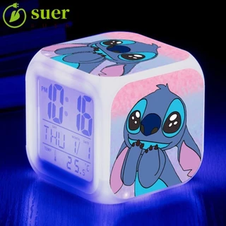 SUER1YE Relógio Digital Lilo E Stitch , Alram De Mudança De Cor Ajustável , Decorações De Quarto De Crianças De Plástico Relógios Flash LED Luminoso