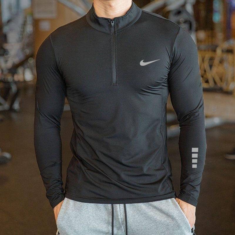 Roupas de Fitness Homens Homens de Outono Meias-calças de Pista e de Campo Corrida Esportiva de Secagem Rápida Stand-Up Collar Top Zipper Treinamento ao ar livre de manga comprida