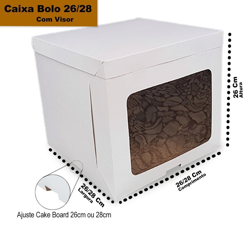 Embalagem Caixa para Bolo Alto com Visor de Acetato 26x26x26