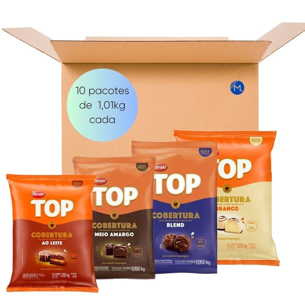 Caixa Cobertura Fracionada Top Gotas 10x1,010 Kg Harald Escolha o sabor ...