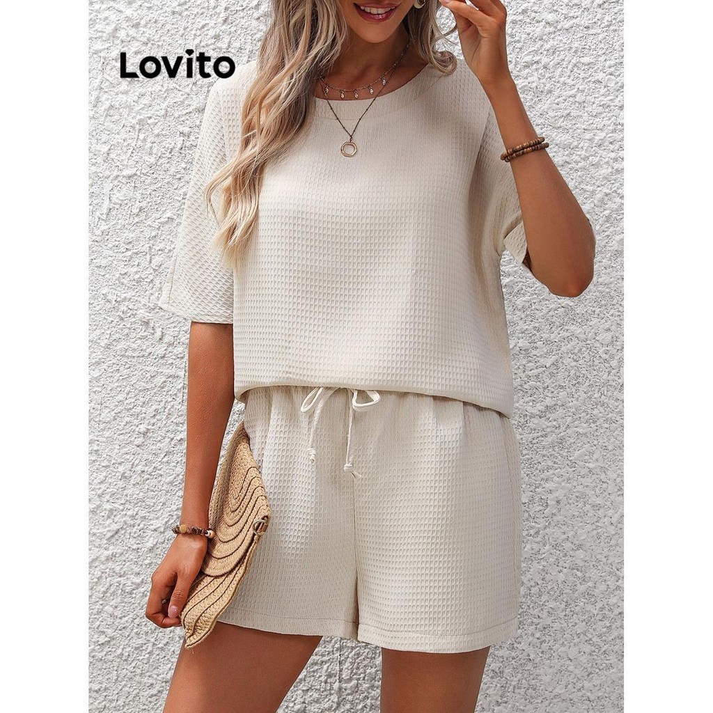 Lovito Conjuntos Elegantes De Shorts De Cintura Alta Com Bata Para Mulheres  LBE03092 (Tops/Calções) - Escorrega o Preço