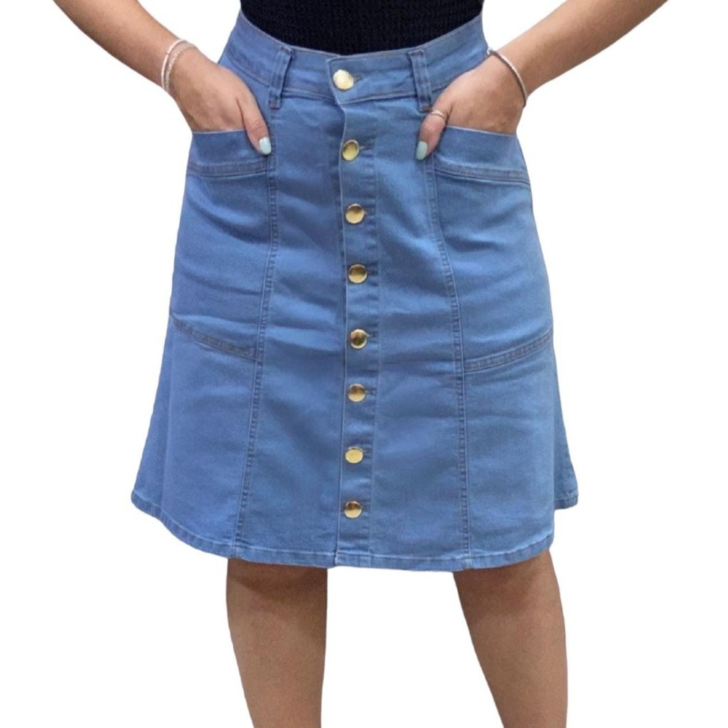 Saia Jeans Saia Rodada Com BotÃ£o 003 Saia Jeans Godê Rodada Evasê